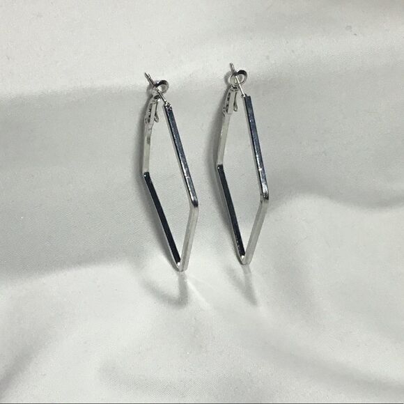 Silver Tone Squared Diamond Shape Hoops (UC3) - Picture 1 of 6